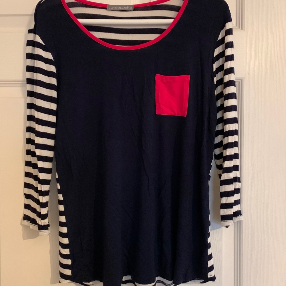 Blue and White Shirt with Hot Pink